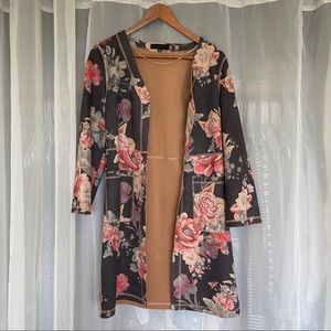 Anthropologie floral suedette open jacket